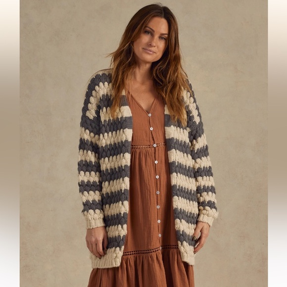 Rylee + Cru Bubble Knit Cardigan Slate Stripe Women M NWT - Picture 4 of 4